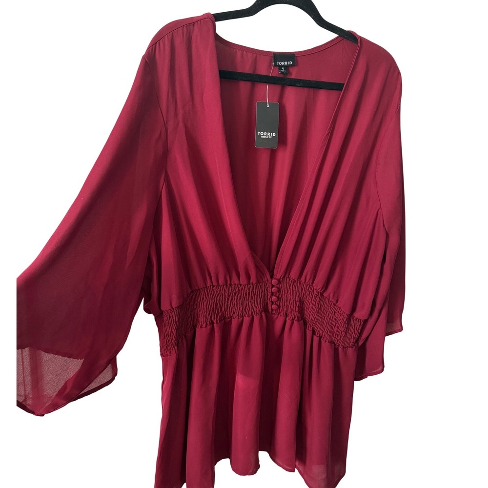 NWT Torrid Babydoll Georgette Smocked Blouse Top Romantic Whimsigoth Flowy sz 4x